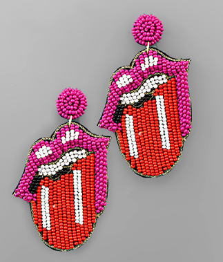 Rocker Lips Beaded Earrings