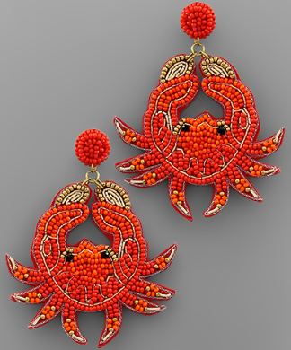 Red Crab Beaded Earrings