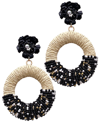 Raffia & Beads Flower Earrings