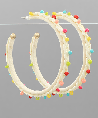 Raffia Wrapped Bead Hoops