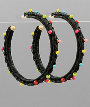Load image into Gallery viewer, Raffia Wrapped Bead Hoops
