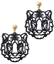 Load image into Gallery viewer, Wood Filigree Tiger Earrings
