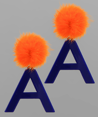 Gameday "A" PomPom Earrings