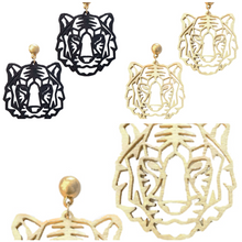 Load image into Gallery viewer, Wood Filigree Tiger Earrings
