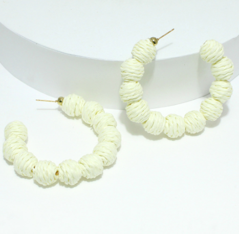 Raffia Ball Hoop Earrings