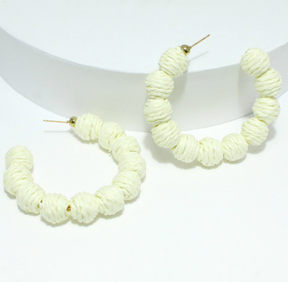 Raffia Ball Hoop Earrings