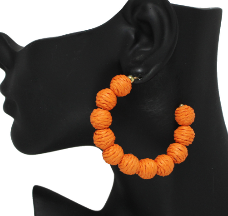 Raffia Ball Hoop Earrings