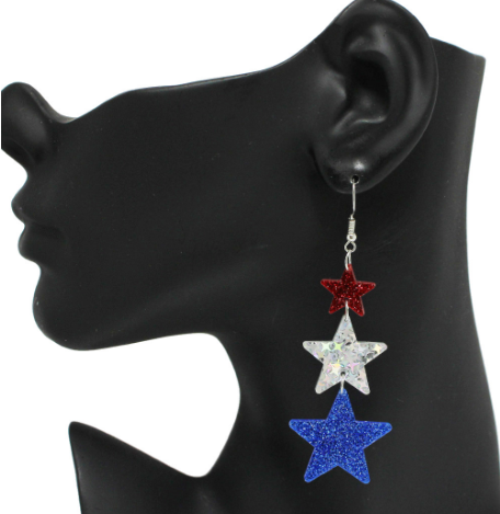 RWB Glitter Star Earrings