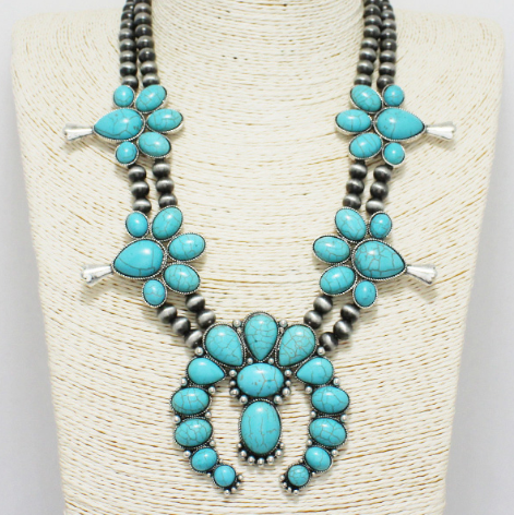 Turquoise Stone Squash Blossom Necklace