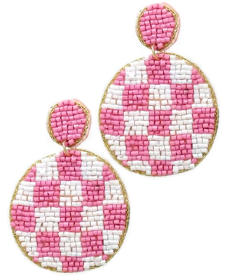 Beaded Checker Board Earrings