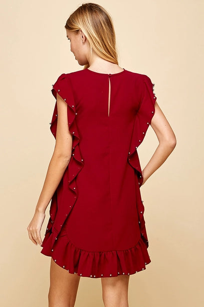 Garnet Studded Ruffle Dress