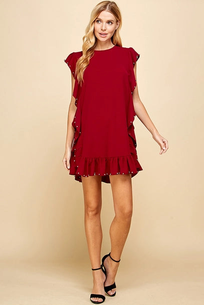 Garnet Studded Ruffle Dress