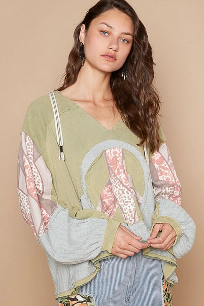 "PEACE" VNeck Hoodie
