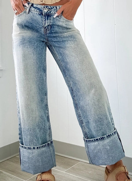 Beth's Wide Leg Cuffed Jeans