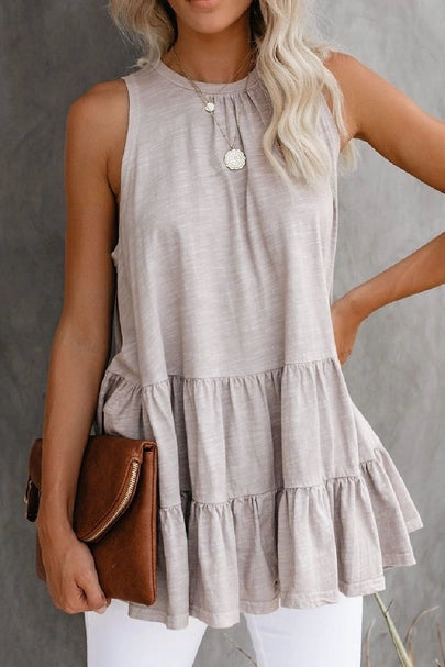 Round Neck Ruffle Hem Top