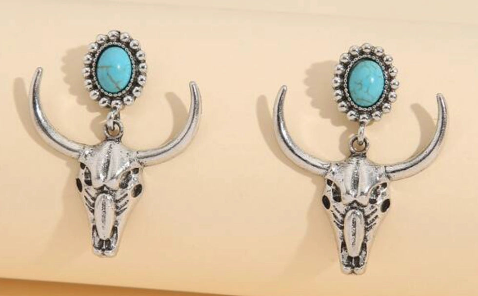 Turquoise Bull Skull Earrings