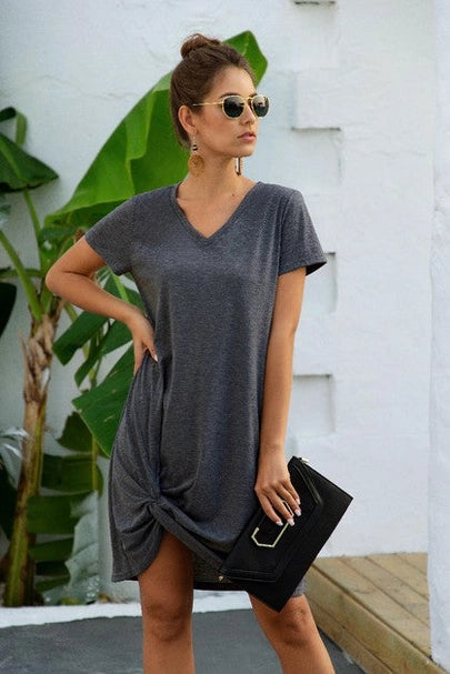 V-Neck Twist T-Shirt Dress