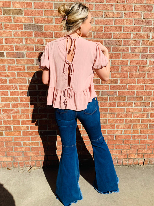Dusty Rose Tie Back Top