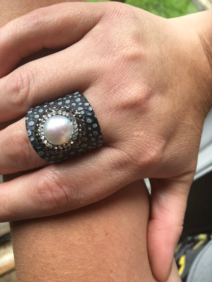 Snakeskin Pearl Cuff Ring