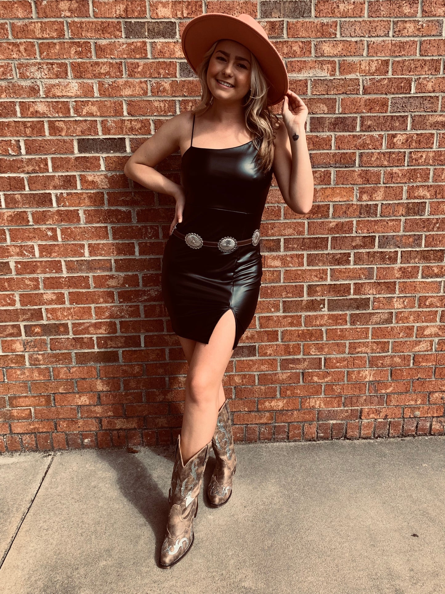Smokin Black Leather Slit Dress