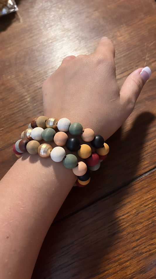 Fall Vibes Wood Bead Bracelet Set