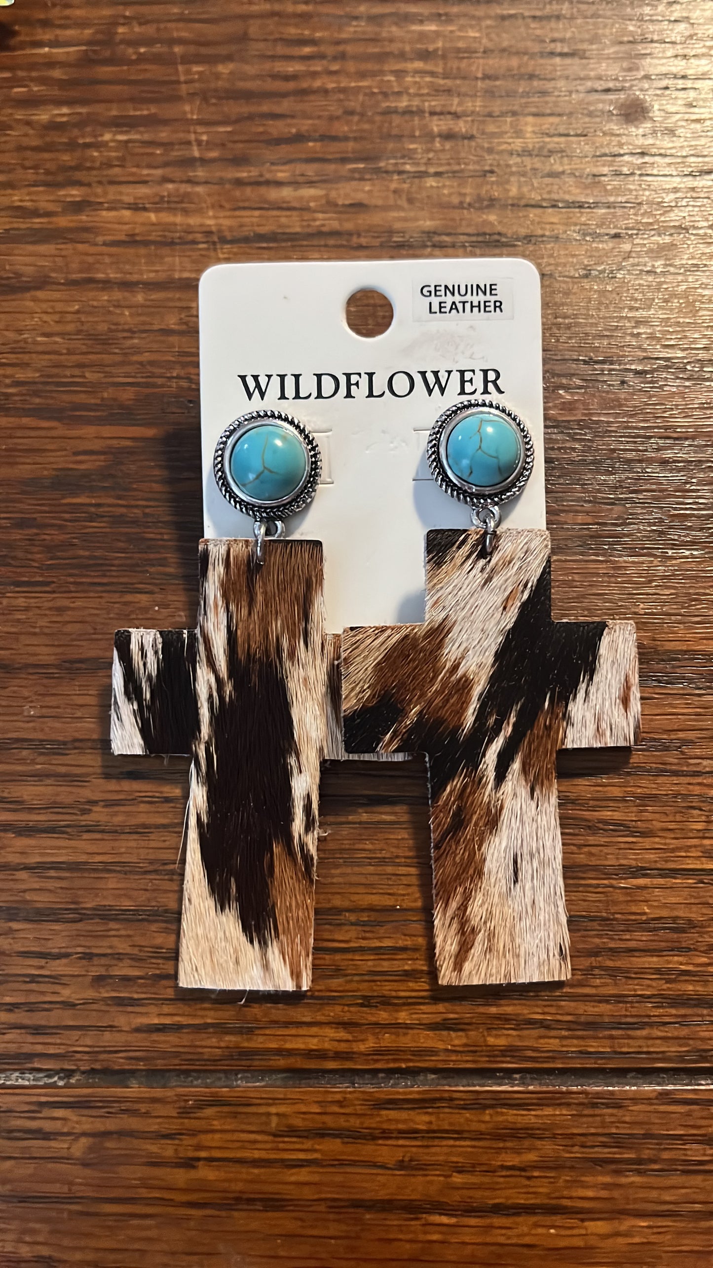 Turq & Hide Cross Earrings