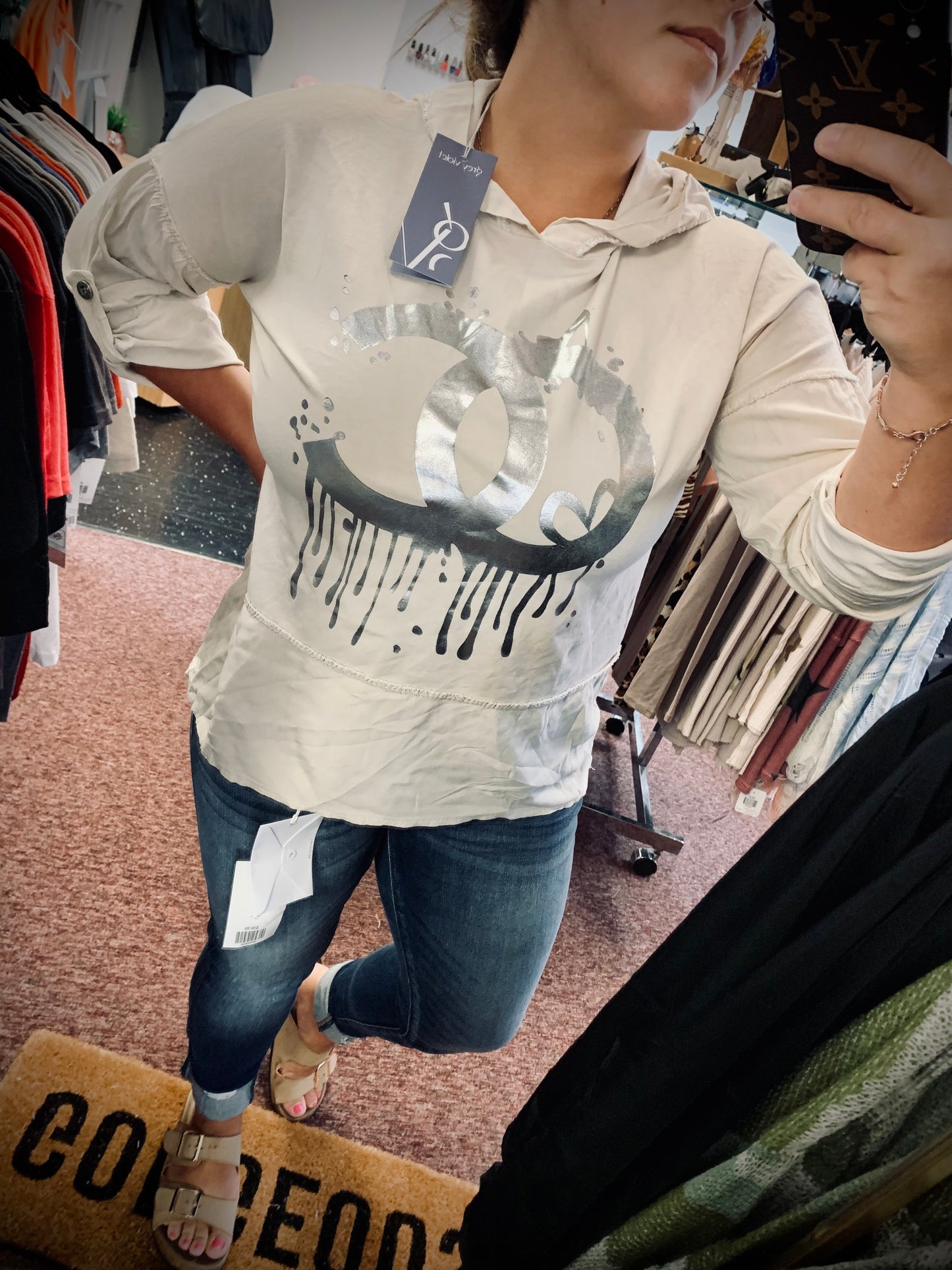 Metallic melted Hooded Top