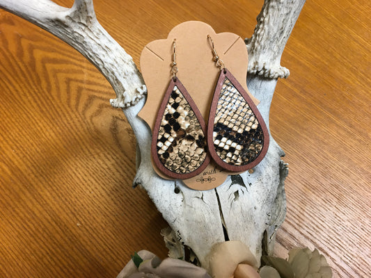 Wooden Snakeskin T-Drop Earrings