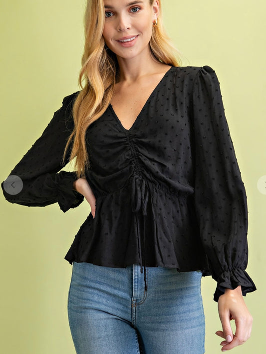 PomPom Black Blouse