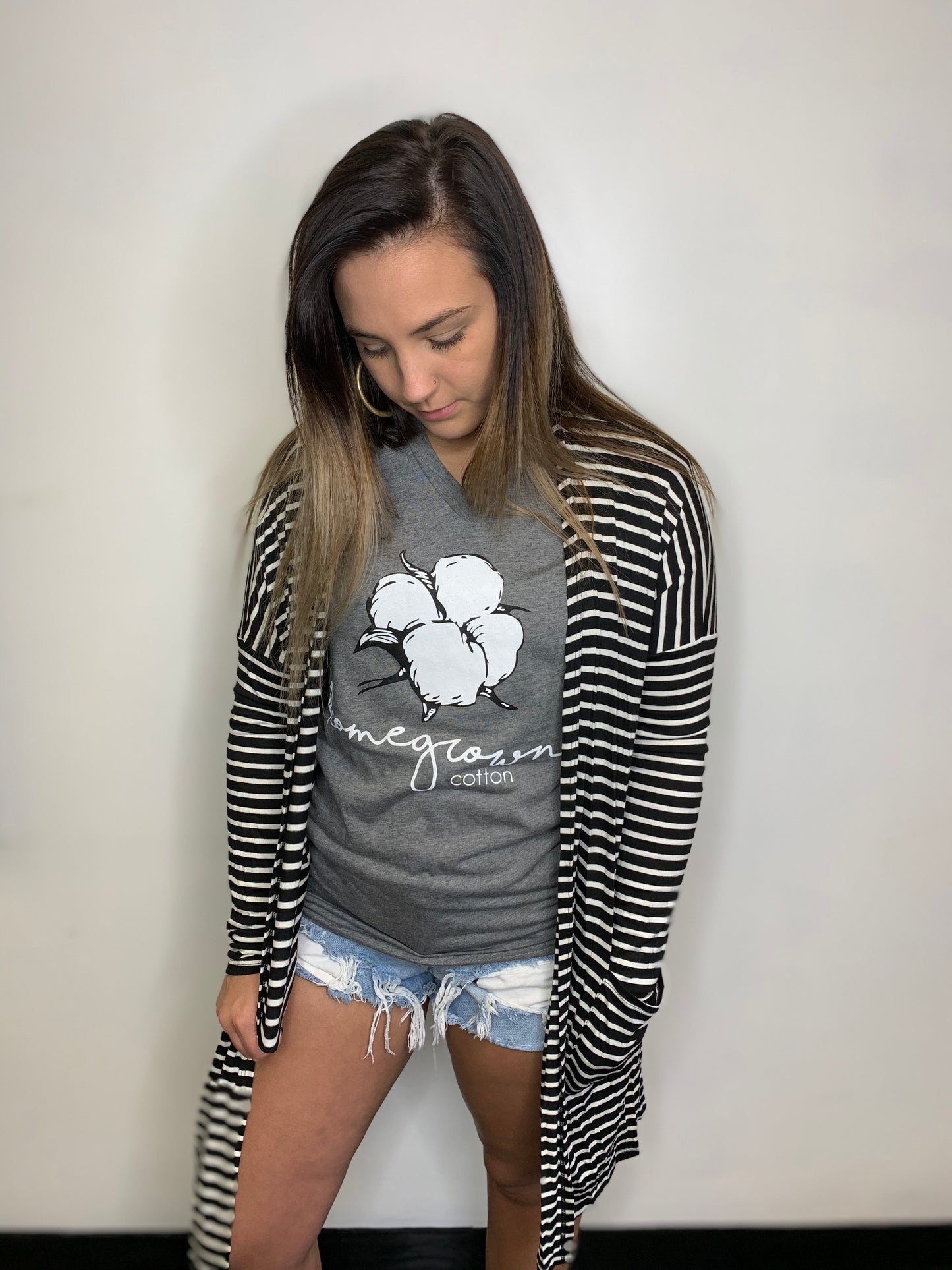 TTT Black and White Long Sleeve Pocketed Cardi