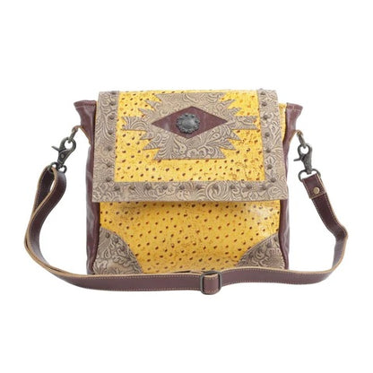 Ray’s Mustard Leather Engraved Handbag
