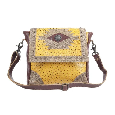 Ray’s Mustard Leather Engraved Handbag