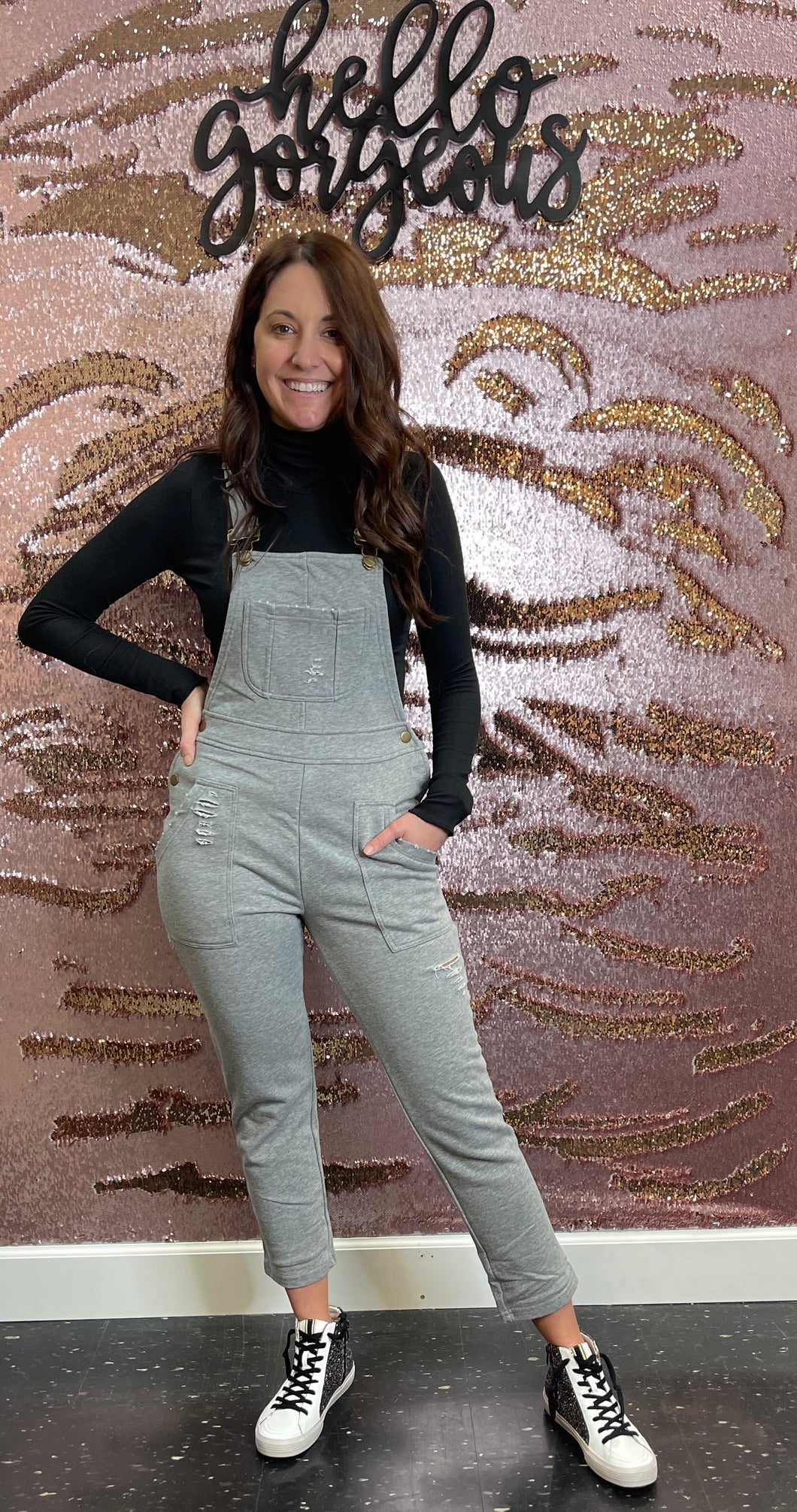 Heather Distressed Overalls