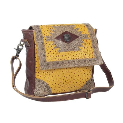 Ray’s Mustard Leather Engraved Handbag