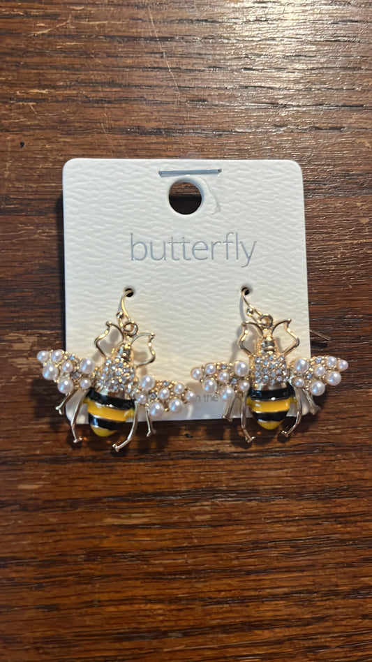 Golden Pearl Bumblebee Earrings