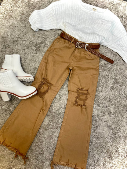 Mocha High Rise Straight Leg Pants