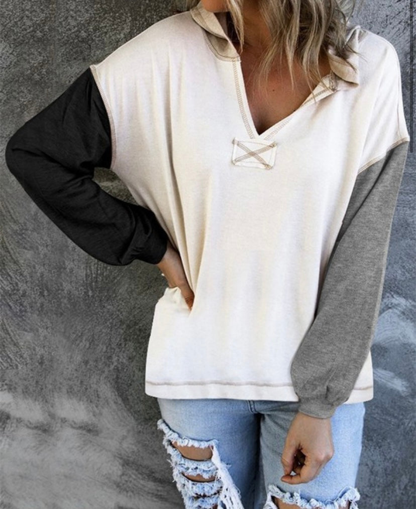 Colorblock V Neck Hoodie