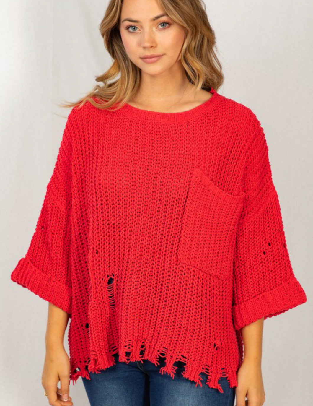 Distressed Ruby Red Sweater