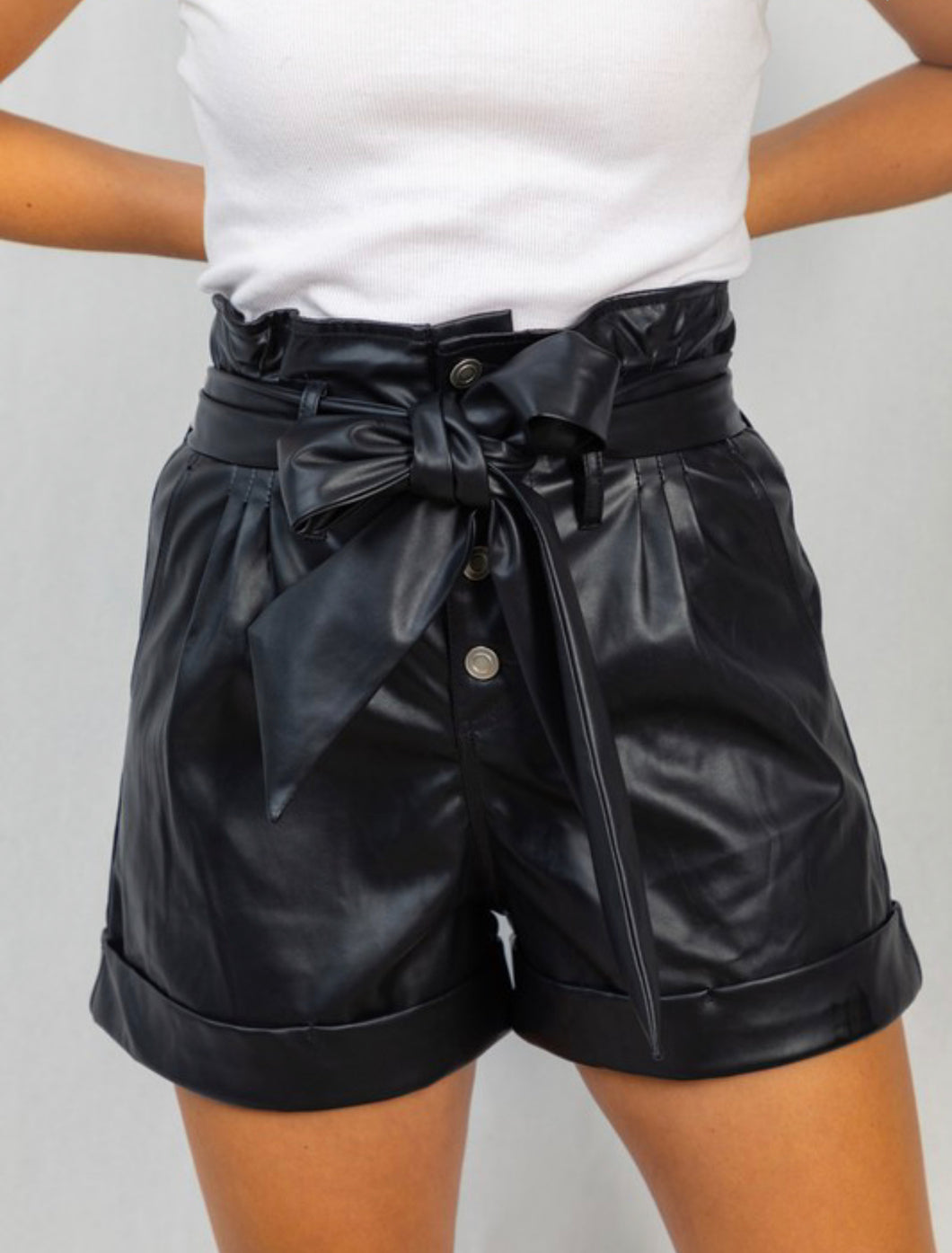 Faux Leather Paper Bag Shorts