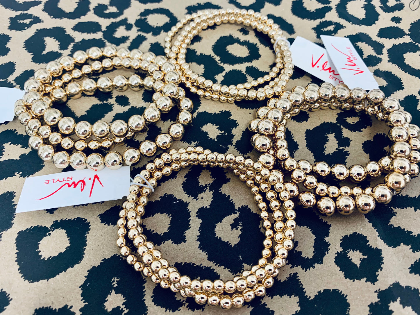 Gold Ball Bead Bracelet Set of 3 (4mm)