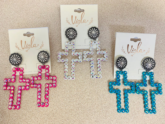 Dolly's Rhinestone Cross Earrings