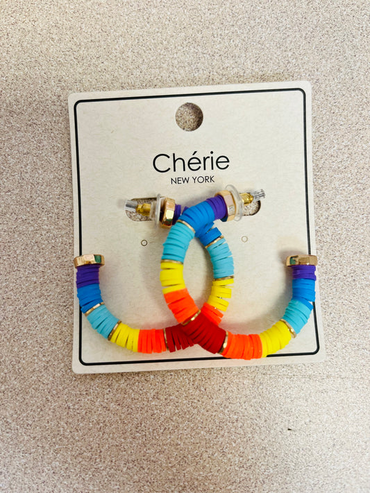 Rainbow Heishi Disk Hoops