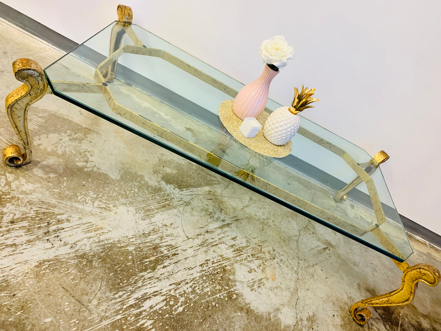 Hollywood Regency French Gilt Wrought Iron Table