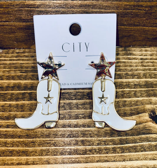 Enamel Star Cowgirl Boot Earrings