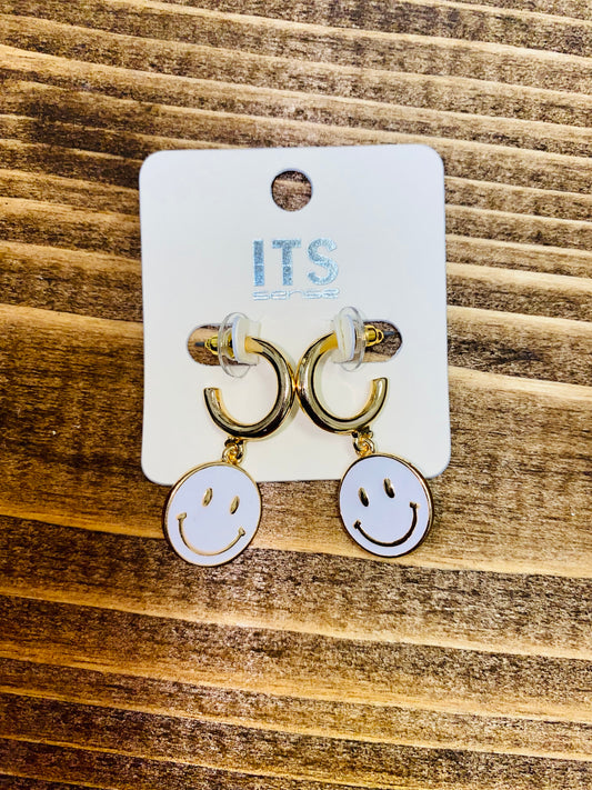White Enamel Smiley Face Earrings