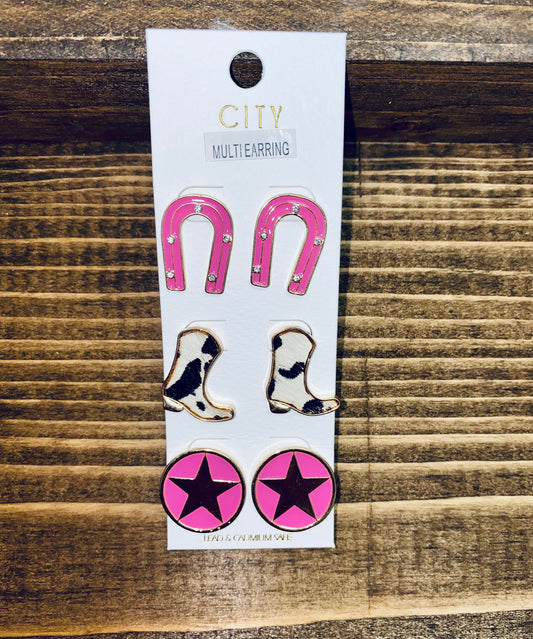 Hide N Pink Stud Earring Set
