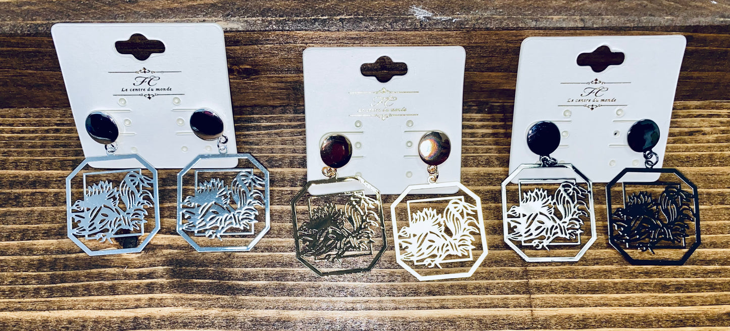 Laser Cut Gamecock Earrings