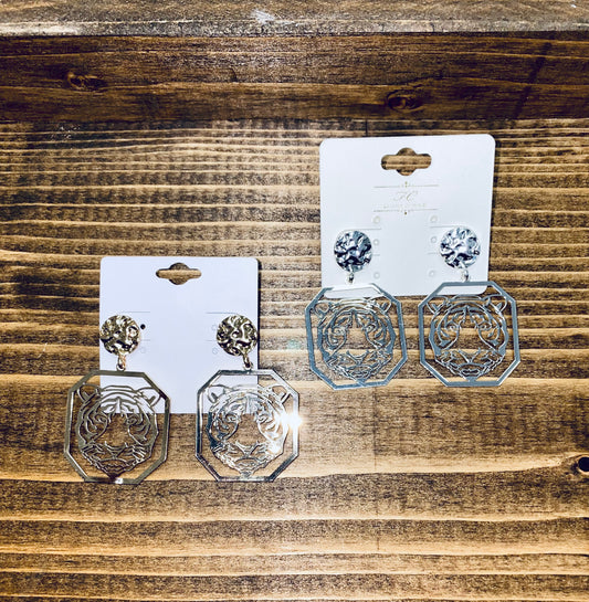 Laser Cut & Stamped Tiger Earrings