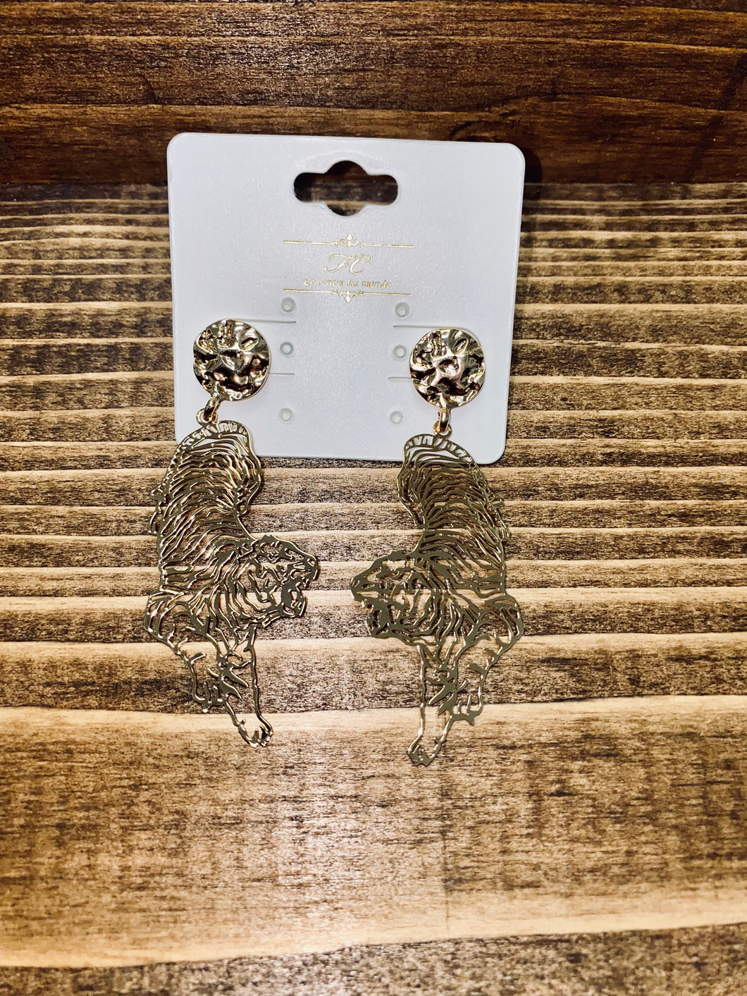 Golden Laser Cut Tiger Earrings