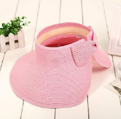 Summer Foldable Straw Sun Visor w/ Bowtie